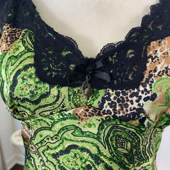 Early 2000's Green Black Satin Lace Trimmed Baby Phat Cami Camisole Top M - Picture 4 of 7